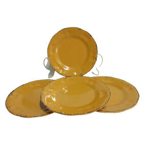 Real Simple Melamine 9" Plates Gold with Brown Crackle Edges Lot Of 4 preowned